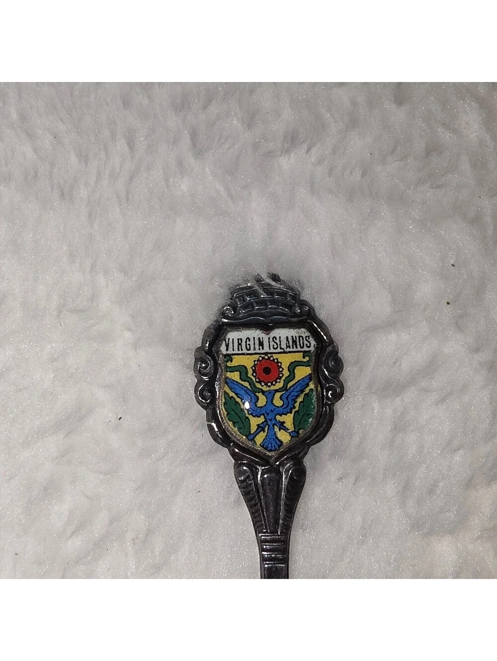 Collectible Virgin Islands Travel Spoon - Vintage Caribbean Enamel Shield